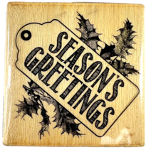 Vintage Craft Smart Seasons Greetings Holly Tag Rubber Stamp 35586 - £10.40 GBP