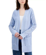 Hippie Rose Juniors&#39; Crochet-Knit Open Long Cardigan Blue Size S - $18.70