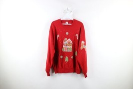 Vtg 90s Streetwear Womens Large Faded Christmas Gingerbread House Sweatshirt USA - $44.50