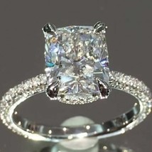 3Ct Cushion Cut Moissanite Solitaire Engagement Ring Solid 14K White Gold Plated - £189.49 GBP