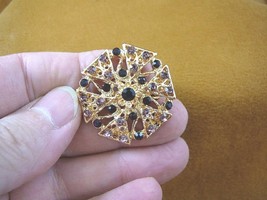 (bb601-44) purple rhinestone crystal ornate star flower gold tone brooch pin - £12.73 GBP