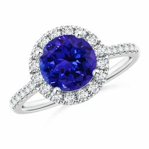 ANGARA Round Tanzanite Halo Ring with Diamond Accents for Women in 14K Gold - £1,850.76 GBP