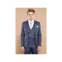Men 3pc European Vested Suit WESSI by J.VALINTIN Extra Slim Fit JV17 Navy Blue image 7