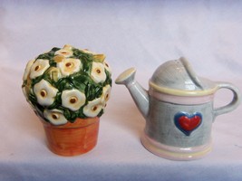 Suzan Winget C.I.C. Watering Can &amp; Flowerpot Salt &amp; Pepper Shakers Unused - $14.80