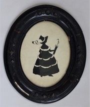 1800s Antique Orig. Pen Ink Silhouette Black White Fashion Lady W Wood Frame - £71.01 GBP