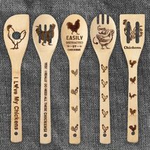 Chicken Theme Bamboo Serving Utensils 5-pc Tan Brown Funny Sayings 12-In... - $490.25 MXN