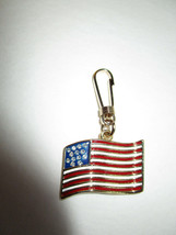  USA American Flag CHARM Enamel &amp; Rhinestones w/clip gold metal - $6.49