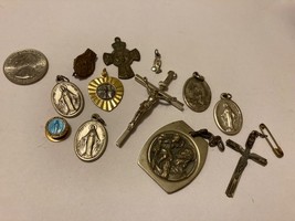 Vtg Antique Catholic Medals Religious Pins Cross St Joseph Italy - £23.26 GBP