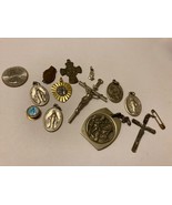 VTG ANTIQUE CATHOLIC MEDALS RELIGIOUS PINS CROSS ST JOSEPH ITALY - $29.65