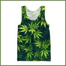 Marijuana Hemp Leaf Print Sleeveless O Neck Tank Top Men&#39;s or Womens Tee Shirt - £32.72 GBP
