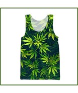 Marijuana Hemp Leaf Print Sleeveless O Neck Tank Top Men&#39;s or Womens Tee... - £32.65 GBP
