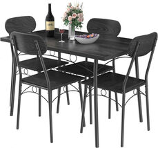 Elegant Modern 5-Piece Black Wood-Top Dining Set with 4 Comfortable Chairs for - $245.82