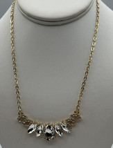 Jewelry Necklace Teardrop Glass Rhinestone Oval Stones Studded Rings Gold Tone - £13.24 GBP