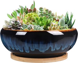 Sqowl 7 Inch Round Ceramic Succulent Planter Pot Drip Glazed Shallow Pla... - $39.99