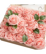 Ling&#39;s moment Artificial Flowers 50pcs Real Looking Pink Fake Roses w/Stem - £22.56 GBP