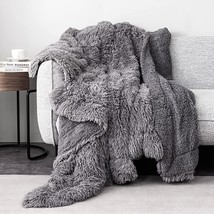 Grey Pawque Faux Fur Blankets, Queen Size 60 X 80 Inches, Warm Thick Sherpa Long - £34.31 GBP