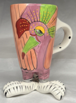 Blue Sky Coffee Tea Cup Mug 2009 Clayworks Ceramic Pink Peacock 12oz - $19.75