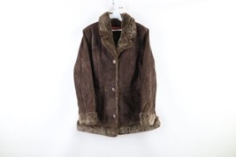 Vintage Y2K Streetwear Womens Large Suede Leather Penny Lane Button Jacket Brown - £103.47 GBP