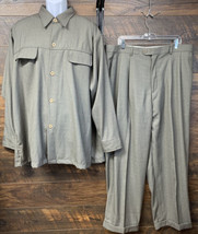 Ossine LE Collection Men&#39;s Gray Dress Pant Set XL Pleated Cuffed Hem Sizes 40X30 - £35.37 GBP