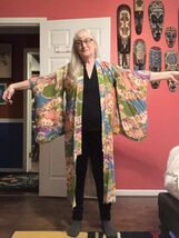 CL-KIM-7 Pre WWII vintage long multicolor pink blue floral design Kimono... - $134.99