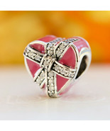 Valentine&#39;s 2017 Gifts of Love, Magenta Enamel &amp; Clear CZ Charm Bead - £13.52 GBP