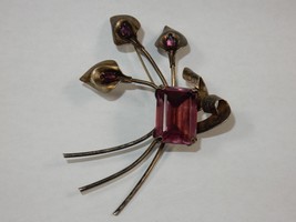 Sceptron 1940&#39;s Sterling Silver &amp; Purple Stone Calla Lily Flower Designed Brooch - £60.12 GBP