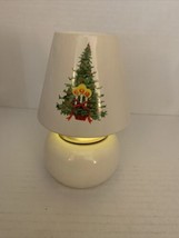 Vintage Ceramic Tea Light Candle Holder Lamp White With Christmas Tree D... - $7.99
