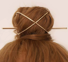 Gold Hair Slide Stick People Wig Bun Bangs Boho Chain Clip Ballet Y2K Free Size - £2.38 GBP
