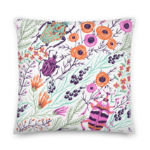 Colorful Floral and Beetle Pattern Decorative Throw Pillow - $33.00