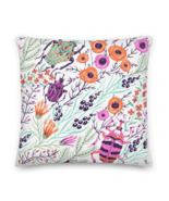 Colorful Floral and Beetle Pattern Decorative Throw Pillow - $615.11 MXN
