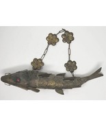 Vintage Brass Articulated Fish Sculpture Figurine Wall Hanging 10&quot; U141 2 - £71.53 GBP