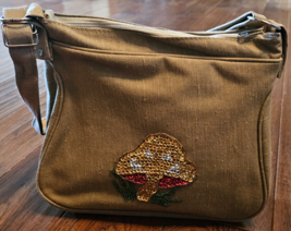 Beige Canvas Purse with Mushroom Applique Medium by Travel Time - $14.84