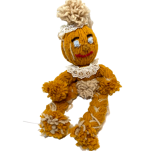 Unique Vintage Handmade Gingerbread Christmas Yarn Doll 14&quot; Brown Lace A... - £15.68 GBP