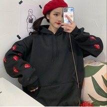 Harajuku Strawberry Embroidery Women Sweatshirt Fleece Hoodies Black White Hoode - £72.90 GBP