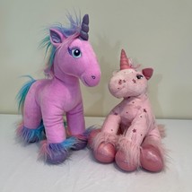 Build A Bear Unicorn Fairy Shooting Stars Pink Pastel Rainbow BAB BABW Fur LOT 2 - £23.98 GBP