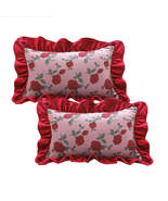 SOGA 2X 30x50cm Rose Print Pillow Cover with Red Ruffle Border - $107.21 CAD