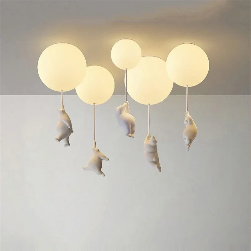 Nordic Creative Designer Balloon Cartoon Bear Ceiling Lamp Children&#39;s Ro... - $72.82+