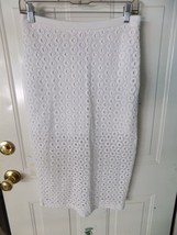 Express White Cotton Midi Pencil Eyelet Zip Back Slit Skirt Size 4 Women... - £20.42 GBP