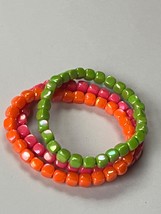 Lot of Neon Green Orange &amp; Pink Slightly Iridescent Plastic Cube Stretch... - £8.71 GBP