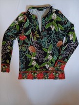 Love U Dear Boho Women&#39;s Floral Blouse Size L Long Sleeve Black Green An... - $227.42 MXN