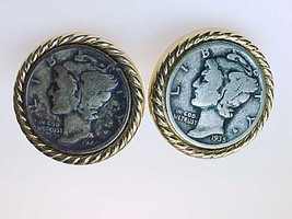 MERCURY 1935 DIME Men&#39;s Cufflinks - Vintage -FREE SHIPPING - £44.23 GBP