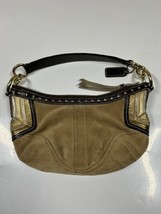 Coach Suede Limited Edition Shoulder Bag Light Brown &amp; Gold Handbag Small - £29.13 GBP