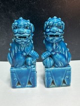 Matched Pair of Chinese Foo Dogs 6.5&quot; Turquoise Blue - £69.47 GBP