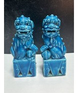 Matched Pair of Chinese Foo Dogs 6.5&quot; Turquoise Blue - £68.44 GBP