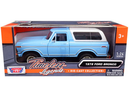 1978 Ford Bronco Custom Light Blue and White "Timeless Legends" Series 1/24 Diec - $80.49