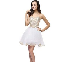 Kivary Gold Lace Crystals Short Tulle Corset Prom Homecoming Cocktail Pa... - $48.50