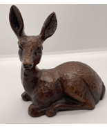 Baby Sitting Deer Fawn Red Mill Pecan Carved Resin Reproduction See Photos - $9.49