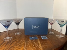 4 Waterford Marquis Polka Dot Colored Martini Glasses W/Stickers IOB - $95.00