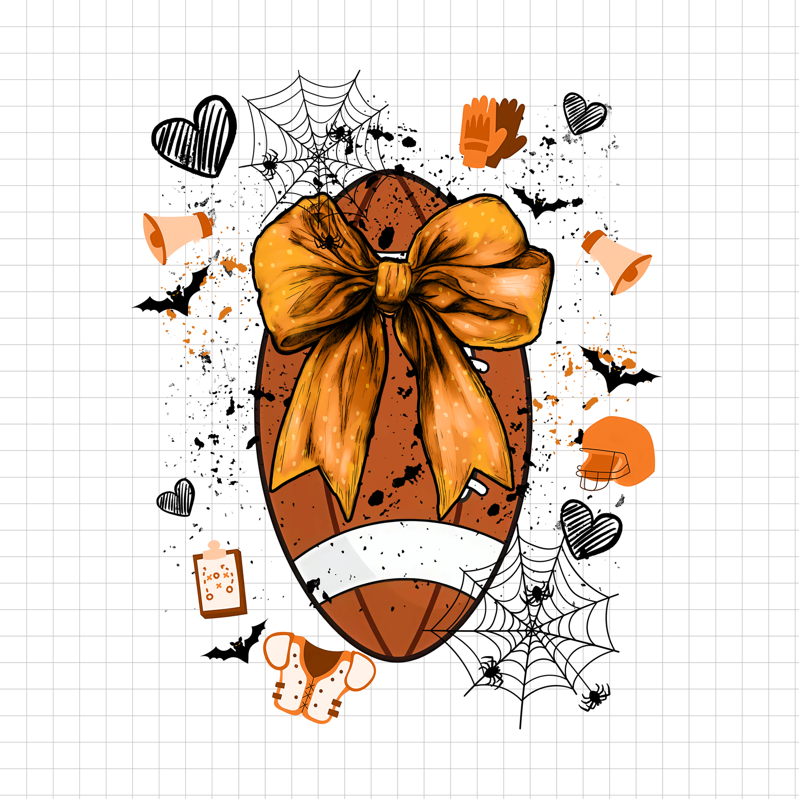 Football Halloween PNG, Spider Bow, Fall Football PNG, Cute Football Gir... - $2.50