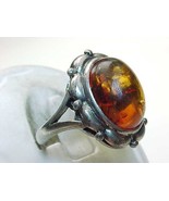 AMBER Vintage Ring in STERLING SILVER - Size 6 3/4 - FREE SHIPPING - $75.00